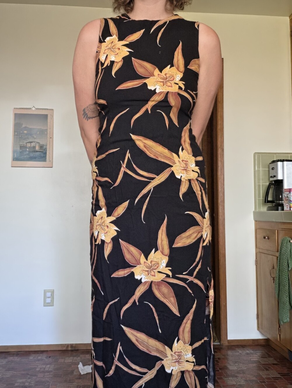 Black and Gold Floral Maxi Dress